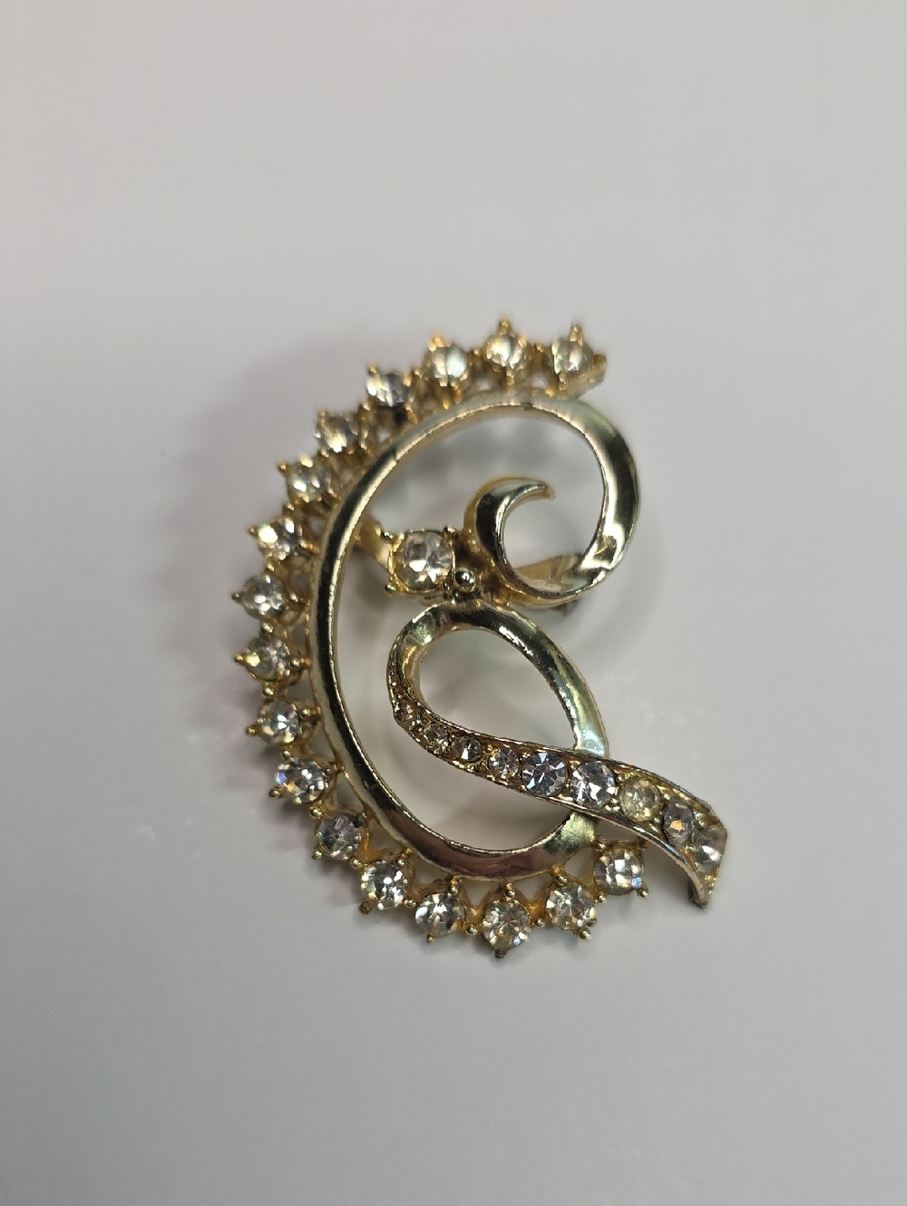 Vintage Celtic Style Rhinestone Monogram "C" Brooch